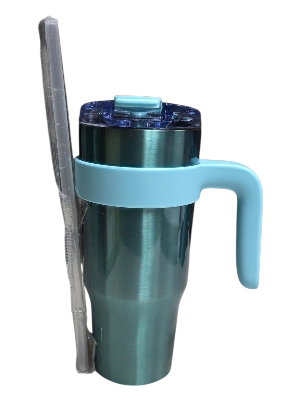Primula 30 Oz Travel Tumbler with Handle and Straw - Teal with Light Blue Accent